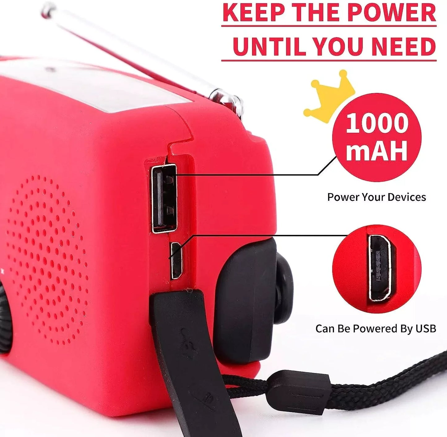 Emergency Radio Crank Solar Hand Weather 1000mAh Power Bank Charger Flash Light